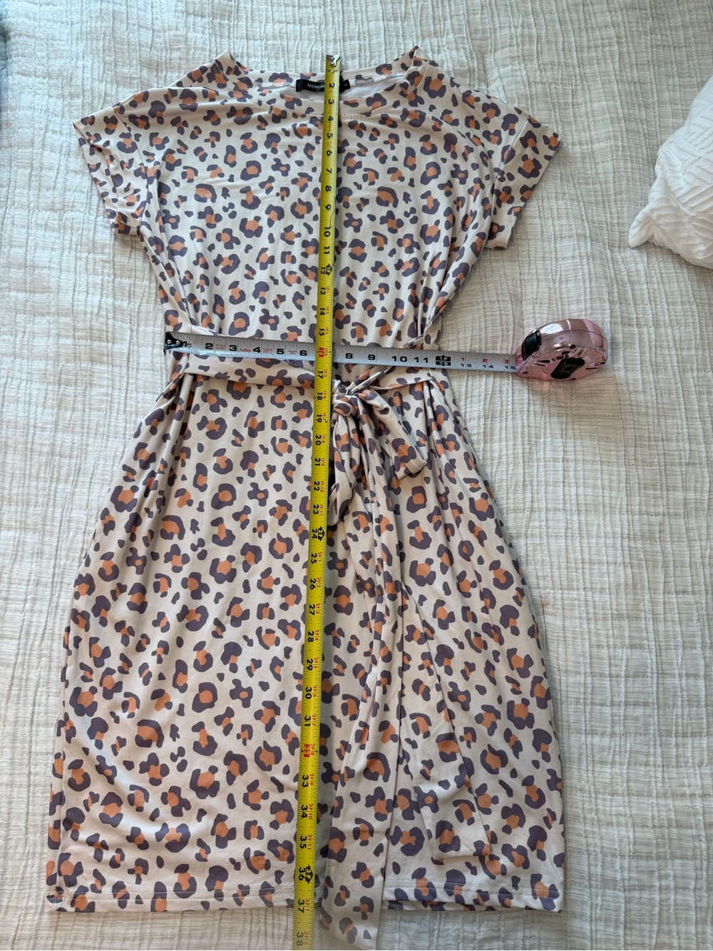 Women’s Leopard Print Tie-Waist Dress in Beige and Brown - Picture 2 of 6
